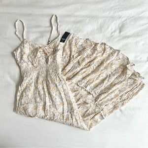 Hollister White Floral Maxi Dress with Yellow & Beige Accents